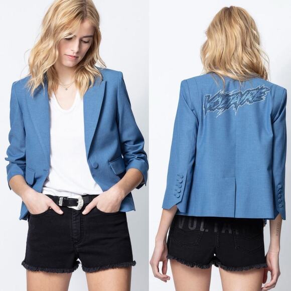 Zadig & Voltaire Valdy Strass Blue Crystal Embellished Back Blazer 36 Small - Picture 2 of 10
